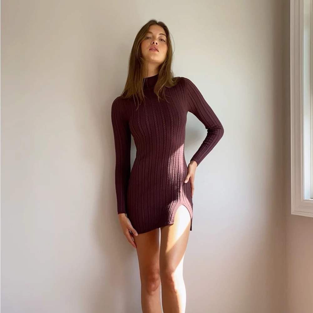 Aritzia Sunday Best Maple BLACK Longsleeve Bodycon Mini Dress